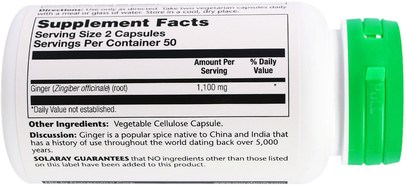 الأعشاب، جذر الزنجبيل Solaray, Ginger Root, 550 mg, 100 Veggie Caps