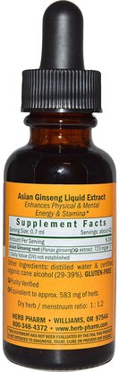 الأعشاب، الجينسنغ الصينية، أدابتوغن Herb Pharm, Asian Ginseng, 1 fl oz (30 ml)