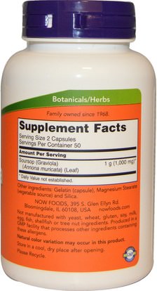 الأعشاب، غرافيولا Now Foods, Graviola, 500 mg, 100 Capsules