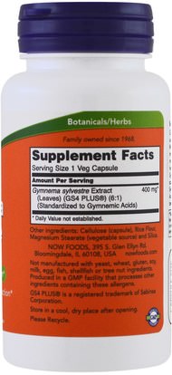 الأعشاب، الجمنازيوم Now Foods, Gymnema Sylvestre, 400 mg, 90 Veggie Caps