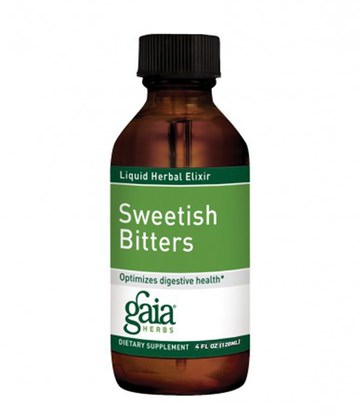 الأعشاب، السويدية العشبية، الهضم، المعدة، بيترز الجهاز الهضمي Gaia Herbs, Sweetish Bitters, 4 fl oz (120 ml)