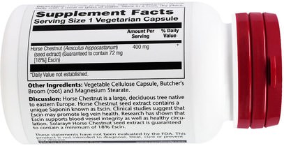 الأعشاب، خشب الكستناء الحصان Solaray, Horse Chestnut Extract, 400 mg, 60 Veggie Caps