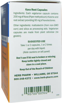 الأعشاب، الكافا الكافا Herb Pharm, Kava, 200 mg, 60 Veggie Caps