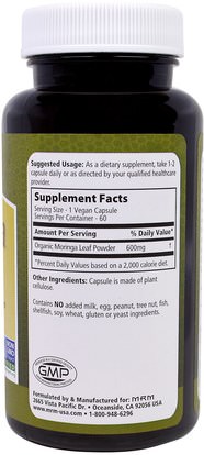 الأعشاب، كبسولات المورينجا، الصحة، الطاقة MRM, Moringa, 600 mg, 60 Veggie Caps