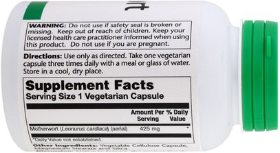 الأعشاب، موثرورت، الصحة Solaray, Motherwort, 425 mg, 100 Veggie Caps
