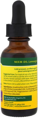 أعشاب Organix South, TheraNeem Naturals, Neem Oil, Lemongrass & Lavender, 1 fl oz (30 ml)