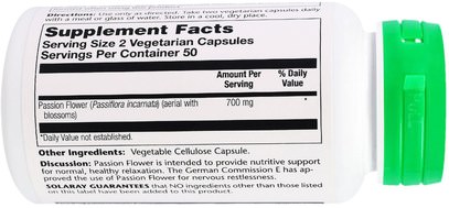 الأعشاب، زهرة العاطفة Solaray, Passion Flower, 350 mg, 100 Veggie Caps