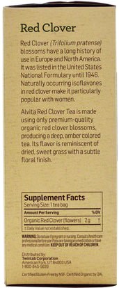 الأعشاب، البرسيم الأحمر Alvita Teas, Organic, Red Clover Tea, Caffeine Free, 24 Tea Bags, 1.69 oz (48 g)