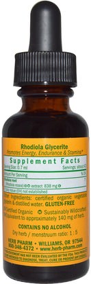 الأعشاب، روديولا الوردية، أدابتوجين Herb Pharm, Rhodiola, Alcohol-Free, 1 fl oz (30 ml)