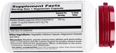 الأعشاب، روديولا الوردية، أدابتوجين Solaray, Super Rhodiola Extract, 500 mg, 60 Veggie Caps