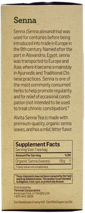 الأعشاب، سينا، ليفيس Alvita Teas, Organic, Senna Tea, Caffeine Free, 24 Tea Bags, 1.61 oz (45.6 g)