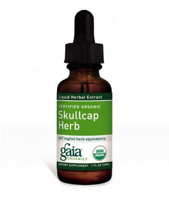 الأعشاب، قلنسوة Gaia Herbs, Certified Organic Skullcap Herb, 1 fl oz (30 ml)