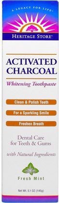Heritage Stores, Activated Charcoal Whitening Toothpaste, Fresh Mint, 5.1 oz (145 g) ,حمام، الجمال، معجون الأسنان، العناية بالأسنان عن طريق الفم، تبييض الأسنان