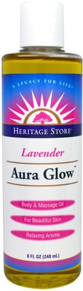 Heritage Stores, Aura Glow, Lavender, 8 fl oz (240 ml) ,الصحة، الجلد، زيت التدليك