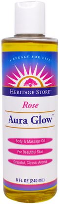Heritage Stores, Aura Glow, Rose, 8 fl oz (240 ml) ,الصحة، الجلد، زيت التدليك، حمام، الجمال، زيوت حمام