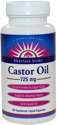 Heritage Stores, Castor Oil, 725 mg, 60 Veggie Liquid Caps ,الصحة، الجلد، زيت الخروع