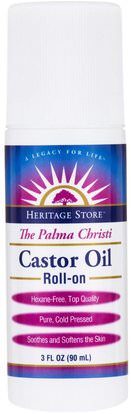 Heritage Stores, Castor Oil Roll-On, 3 fl oz (90 ml) ,الصحة، الجلد، زيت الخروع