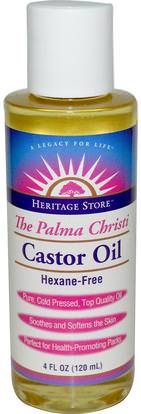 Heritage Stores, Castor Oil, The Palma Christi, 4 fl oz (120 ml) ,الصحة، الجلد، زيت الخروع