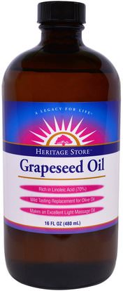 Heritage Stores, Grapeseed Oil, 16 fl oz (480 ml) ,الصحة، الجلد، زيت بذور العنب، زيت التدليك