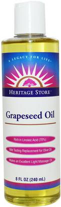 Heritage Stores, Grapeseed Oil, 8 fl oz (240 ml) ,الصحة، الجلد، زيت بذور العنب، زيت التدليك