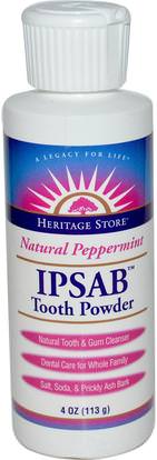Heritage Stores, IPSAB Tooth Powder, Natural Peppermint, 4 oz (113 g) ,حمام، الجمال، معجون أسنان
