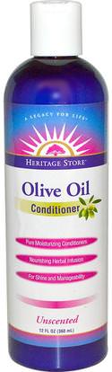 Heritage Stores, Olive Oil Conditioner, Unscented, 12 fl oz (360 ml) ,حمام، الجمال، مكيفات، الشعر، فروة الرأس، الشامبو، مكيف