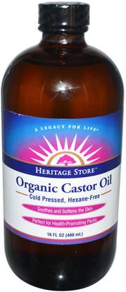 Heritage Stores, Organic Castor Oil, 16 fl oz (480 ml) ,الصحة، الجلد، زيت الخروع