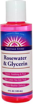 Heritage Stores, Rosewater & Glycerin, 4 fl oz (120 ml) ,حمام، الجمال، غسول الجسم، النظافة الشخصية