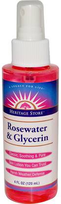 Heritage Stores, Rosewater & Glycerin, Atomizer Mist Sprayer, 4 fl oz (120 ml) ,حمام، الجمال، غسول الجسم، النظافة الشخصية