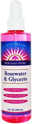 Heritage Stores, Rosewater & Glycerin, Atomizer Mist Sprayer, 8 fl oz (240 ml) ,حمام، الجمال، النظافة الشخصية، بخاخ العطور