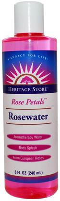 Heritage Stores, Rosewater, Rose Petals, 8 fl oz (240 ml) ,حمام، الجمال، النظافة الشخصية