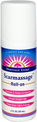 Heritage Stores, Scarmassage, Roll-on, 3 fl oz (90 ml) ,والصحة، والجلد، وزيت التدليك، وعلامات التمدد ندبات