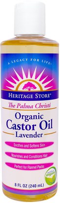 Heritage Stores, The Palma Christi, Organic Castor Oil, Lavender, 8 fl oz (240 ml) ,الصحة، الجلد، زيت الخروع