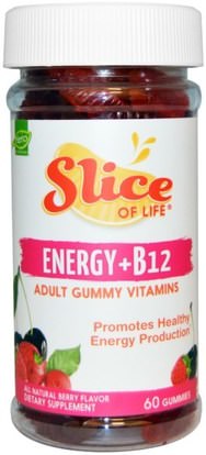 Hero Nutritional Products, Slice of Life, Energy + B12, Adult Gummy Vitamins, Berry Flavor, 60 Gummies ,الفيتامينات، وفيتامين ب، وفيتامين ب 12، وفيتامين ب 12 - سيانوكوبالامين، غوميس الفيتامينات