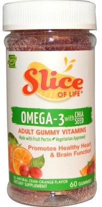 Hero Nutritional Products, Slice of Life, Omega-3 with Chia Seed, Cran-Orange Flavor, 60 Gummies ,المكملات الغذائية، إيفا أوميجا 3 6 9 (إيبا دا)، أوميغا 369 غوميز