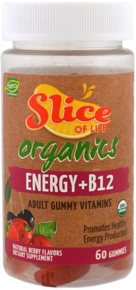 Hero Nutritional Products, Slice of Life, Organics, Energy + B12, Adult Gummy Vitamins, Natural Berry Flavors, 60 Gummies ,الفيتامينات، وفيتامين ب، وفيتامين ب 12، وفيتامين ب 12 - سيانوكوبالامين، والمكملات الغذائية، غوميز