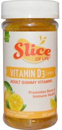Hero Nutritional Products, Slice of Life, Vitamin D3, Adult Gummy Vitamins, Lemon Flavor, 1000 IU, 60 Gummies ,الفيتامينات، فيتامين d3، فيتامين د غوميز
