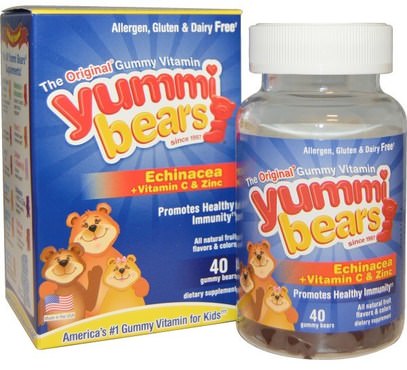 Hero Nutritional Products, Yummi Bears, Echinacea + Vitamin C & Zinc, 40 Gummy Bears ,والصحة، والانفلونزا الباردة والفيروسية، ونظام المناعة، وصحة الأطفال، وملاحق الأطفال