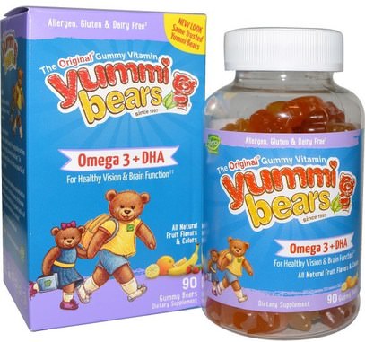 Hero Nutritional Products, Yummi Bears, Omega-3 + DHA, Natural Fruit Flavors, 90 Gummy Bears ,المكملات الغذائية، إيفا أوميجا 3 6 9 (إيبا دا)، دا مضغ، صحة الأطفال، ملاحق الأطفال