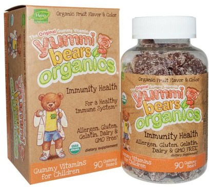 Hero Nutritional Products, Yummi Bears Organics, Immunity Health, 90 Gummy Bears ,والصحة، والانفلونزا الباردة والفيروسية، ونظام المناعة، وصحة الأطفال، وملاحق الأطفال