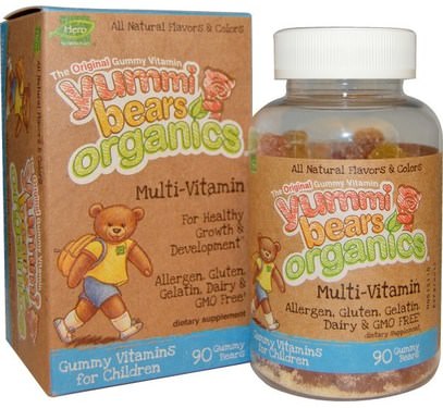 Hero Nutritional Products, Yummi Bears Organics, Multi-Vitamin, 90 Gummy Bears ,الفيتامينات، الفيتامينات المتعددة، الأطفال الفيتامينات، غوميس الفيتامينات