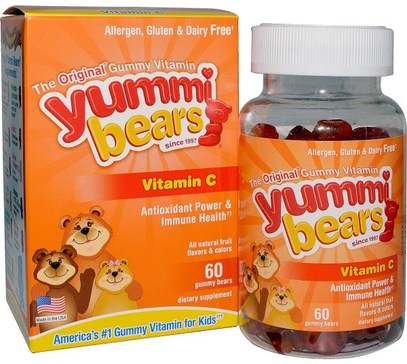 Hero Nutritional Products, Yummi Bears, Vitamin C, Fruit Flavors, 60 Gummy Bears ,صحة الأطفال، مكملات الأطفال، فيتامين ج، فيتامين ج غوميز