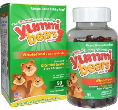 Hero Nutritional Products, Yummi Bears, Wholefood + Antioxidants, Fruit Flavors, 90 Gummy Bears ,صحة الطفل، مكملات الأطفال، أطفال غوميز