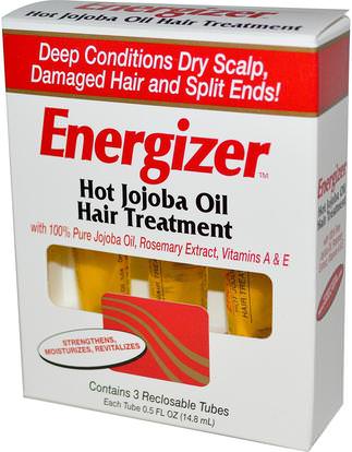 Hobe Labs, Energizer, Hot Jojoba Oil Hair Treatment, 3 Reclosable Tubes, 0.5 fl oz (14.8ml) Each ,الصحة، جلد، زيت الجوجوبا، حمم، الجمال، دقة بالغة، فروة الرأس