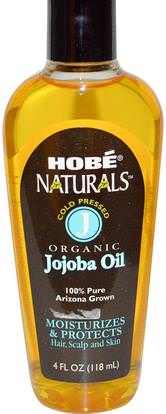 Hobe Labs, Naturals, Organic Jojoba Oil, 4 fl oz (118 ml) ,الصحة، الجلد، زيت الجوجوبا، زيت التدليك