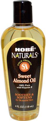 Hobe Labs, Naturals, Sweet Almond Oil, 4 fl oz (118 ml) ,الصحة، الجلد، زيت اللوز موضعي، زيت التدليك