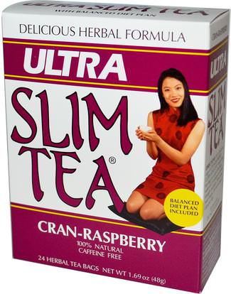 Hobe Labs, Ultra Slim Tea, Cran-Raspberry, Caffeine Free, 24 Herbal Tea Bags, 1.69 oz (48 g) ,الصحة، النظام الغذائي، الطعام، شاي الأعشاب