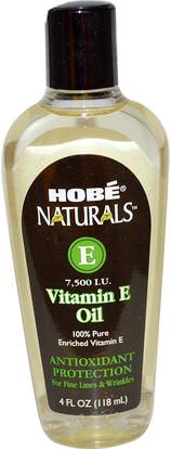 Hobe Labs, Vitamin E Oil, 7,500 IU, 4 fl oz (118 ml) ,الصحة، الجلد، فيتامين e كريم النفط، زيت التدليك