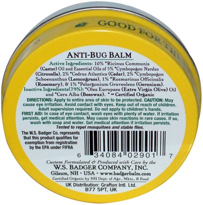 المنزل، علة و طارد الحشرات Badger Company, Anti-Bug Balm, Citronella & Rosemary, 2 oz (56 g)