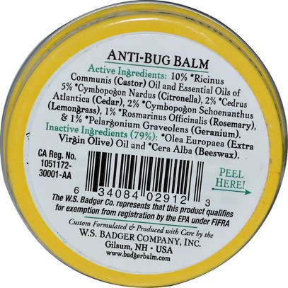 المنزل، علة و طارد الحشرات Badger Company, Anti-Bug Balm, Citronella & Rosemary.75 oz (21 g)